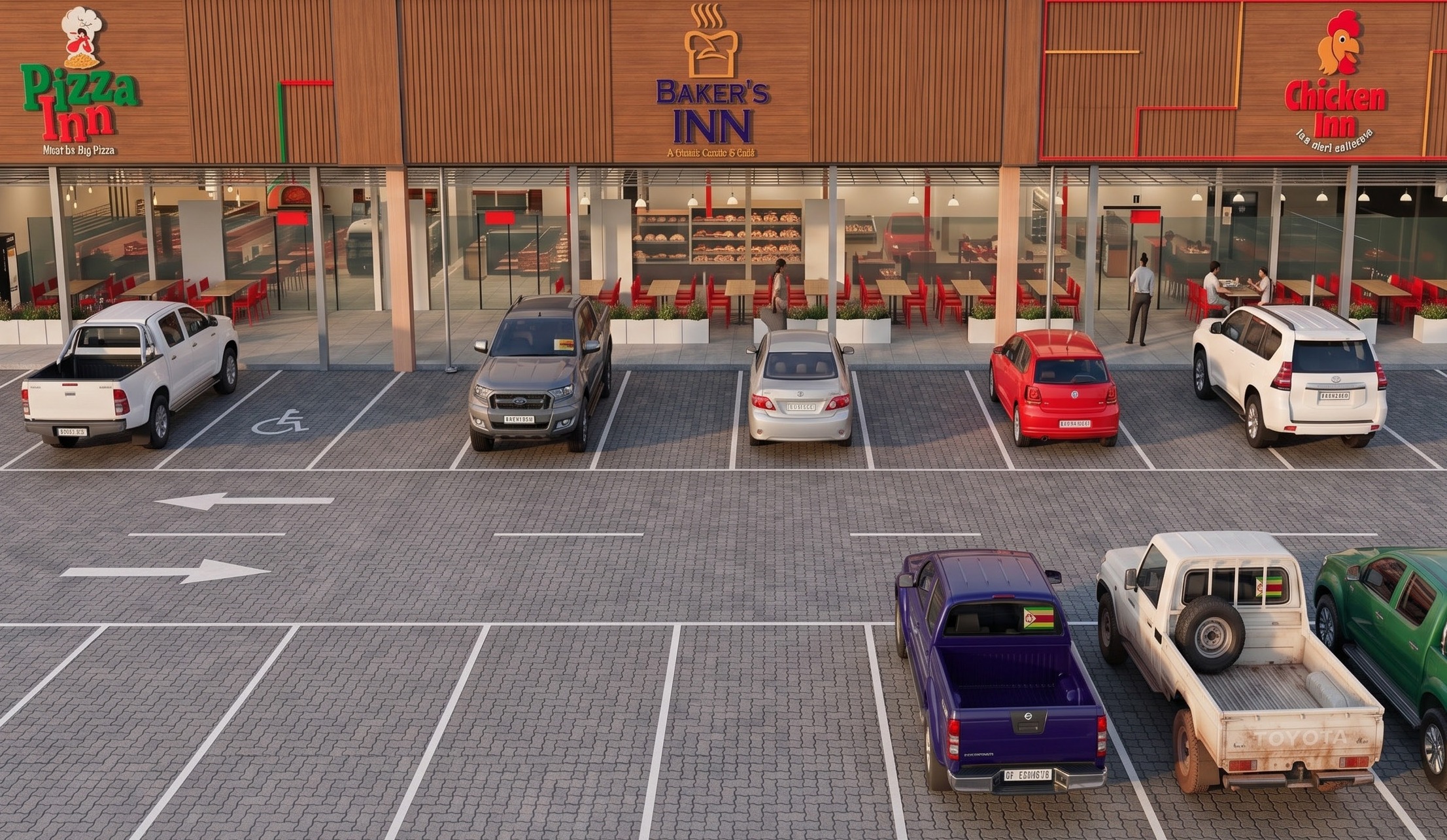 Pizza Inn, Baker's Inn and Chicken Inn frontage