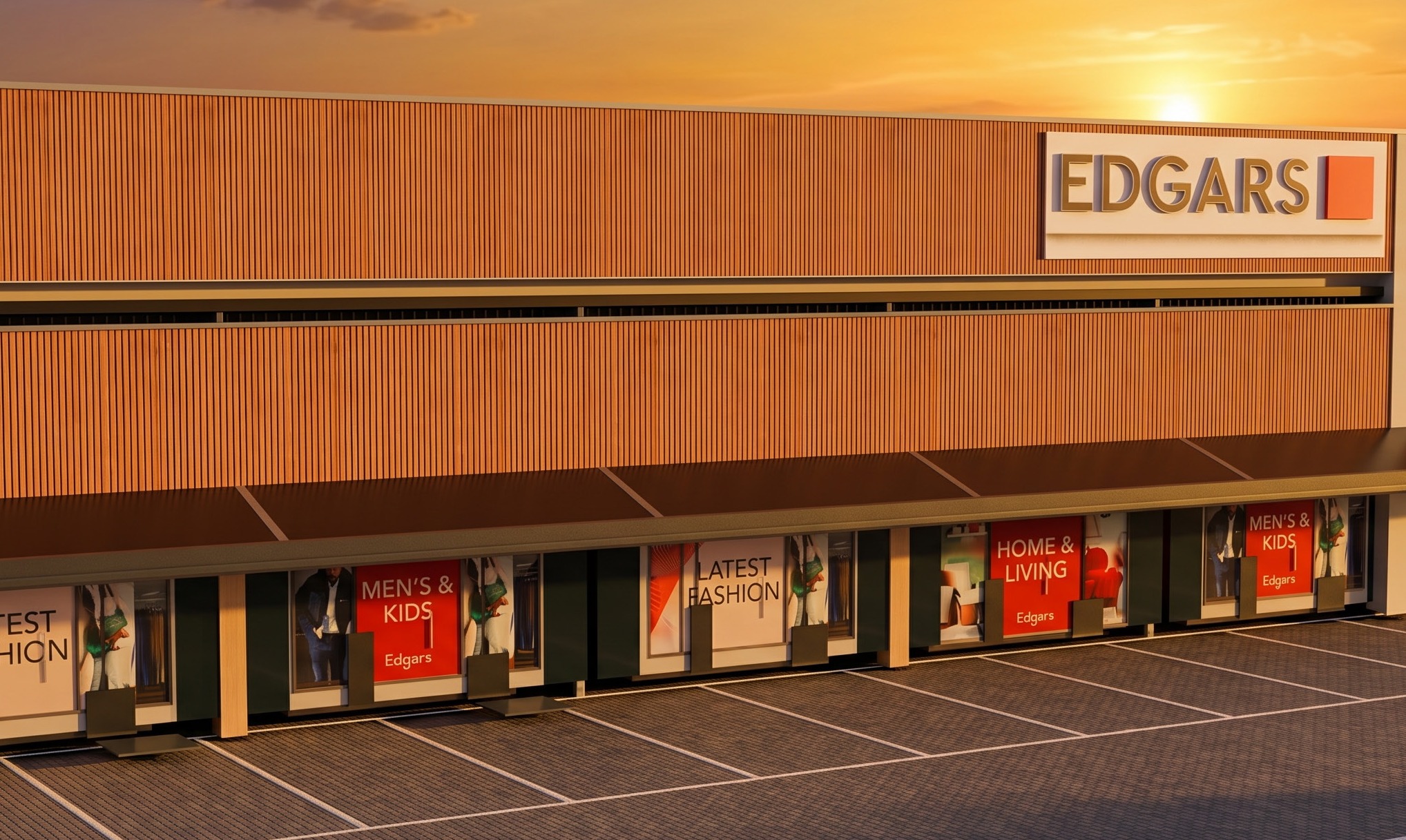 Edgars retail frontage at sunset